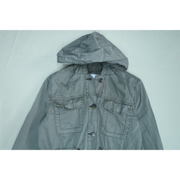 Kensie Jeans Jacket Button Zip Utility Military Green Hooded Women's Size Small - Picture 2 of 8